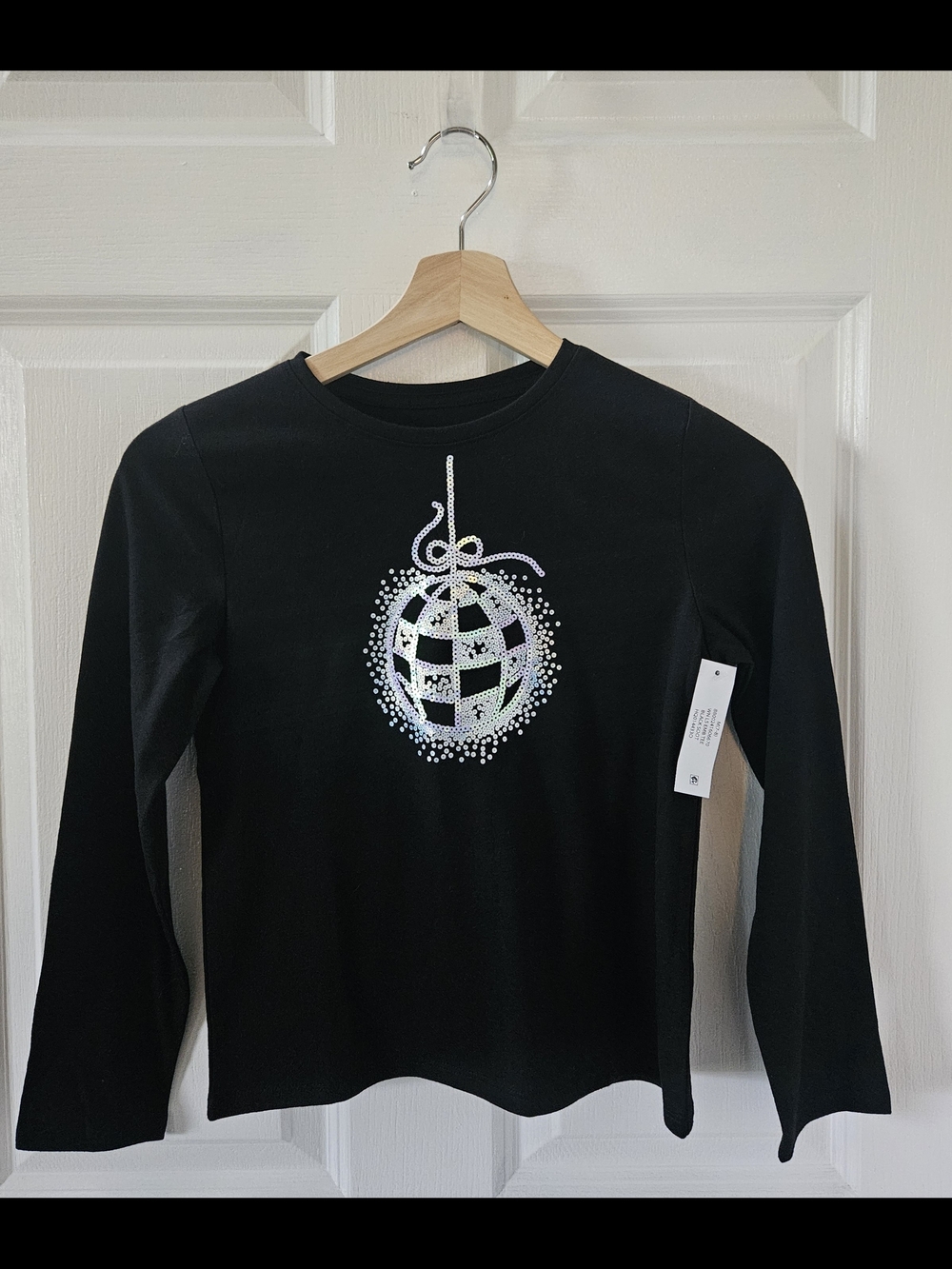 wonder nation Black Long-Sleeve Tee with Sparkling Silver Ornament